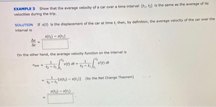 Solved EXAMPLE 3 Show that the average velocity of a car | Chegg.com