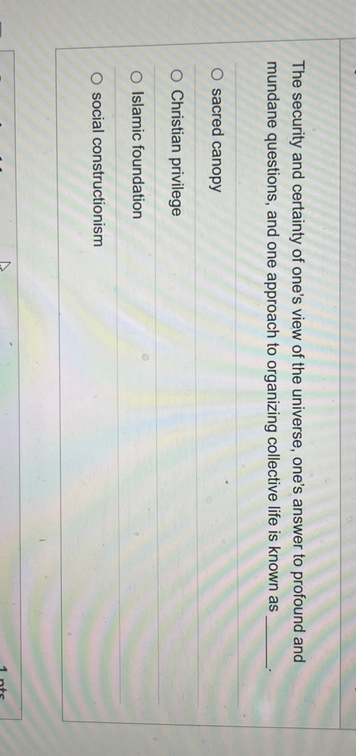 Solved The security and certainty of one's view of the | Chegg.com