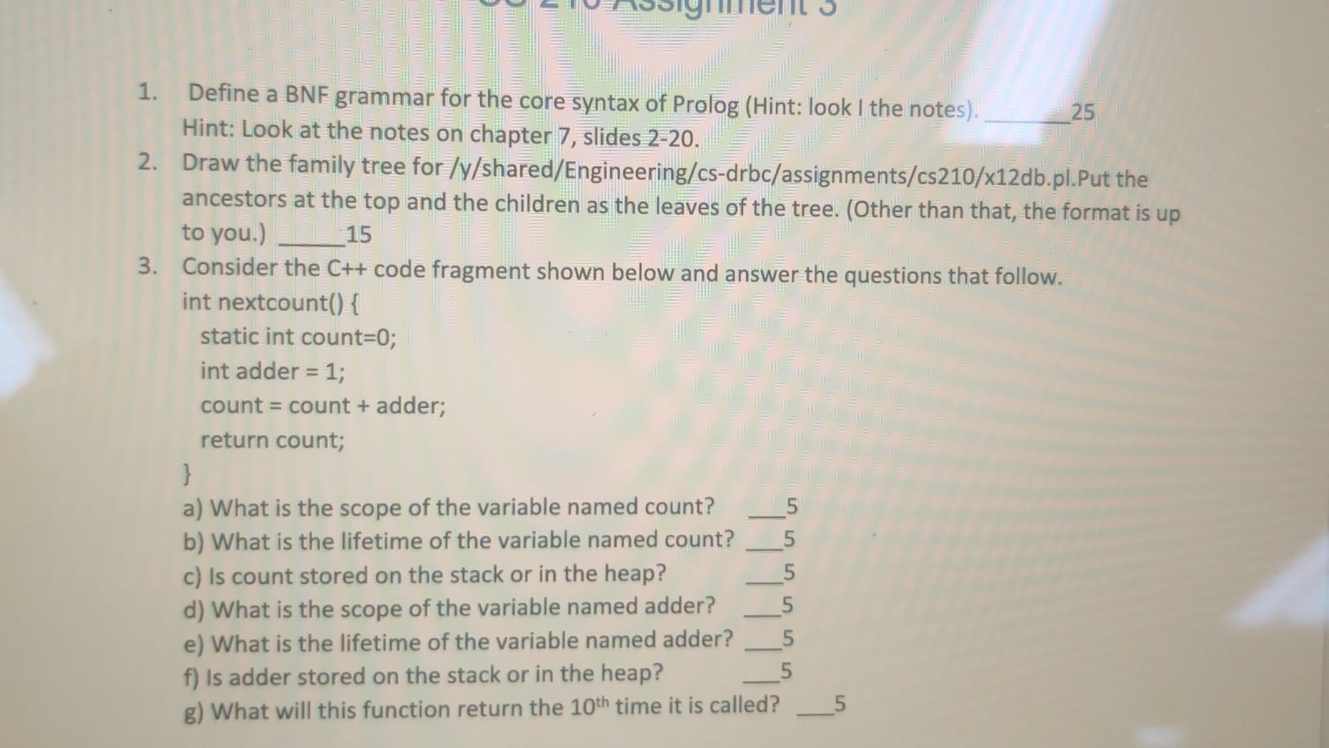 Solved 1 Define A BNF Grammar For The Core Syntax Of Prolog Chegg Com   Image 