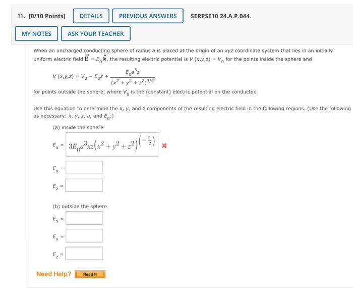 Solved When an uncharged conducting sphere of radius a is | Chegg.com