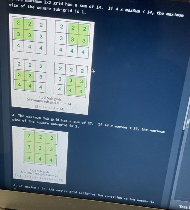 Solved O D 1 2 Sub-Grid Given a square grid of integers and | Chegg.com