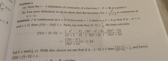 Solved Problem 1. is continuous at =-1. SCR We then | Chegg.com