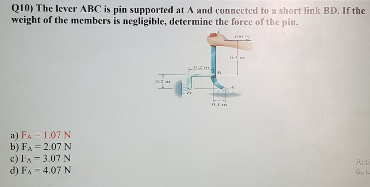 Solved Q10) The Lever ABC Is Pin Supported At A And | Chegg.com