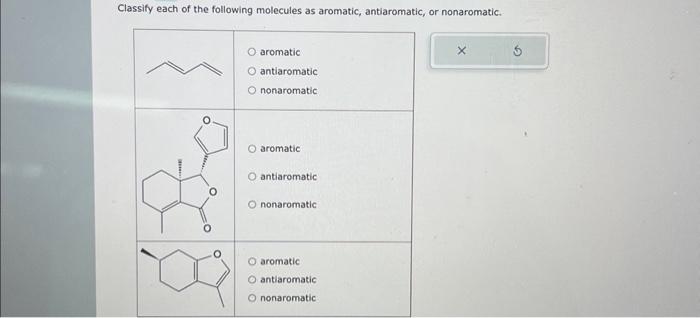 Solved Classify Each Of The Following Molecules As Aromatic, | Chegg.com