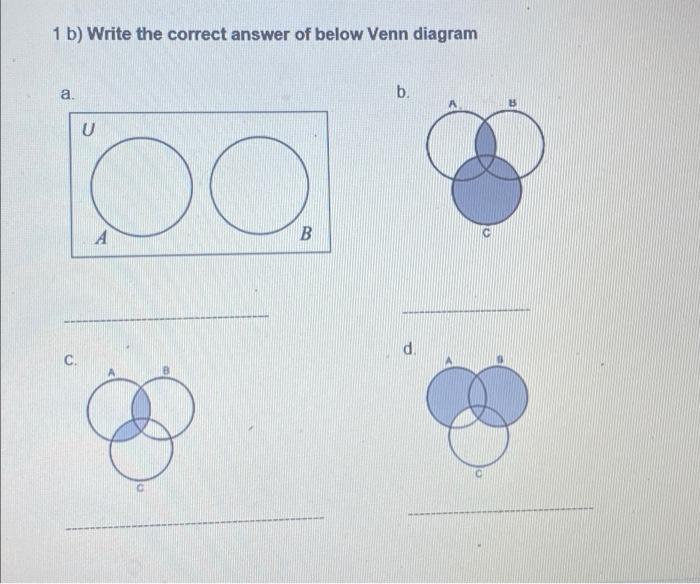 Solved 1 B) Write The Correct Answer Of Below Venn Diagram A | Chegg.com