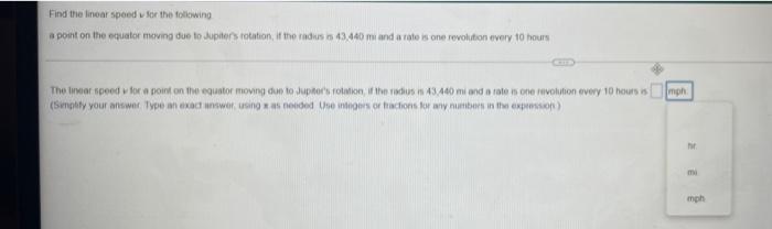 Solved Find the linear speed for the following a point on | Chegg.com