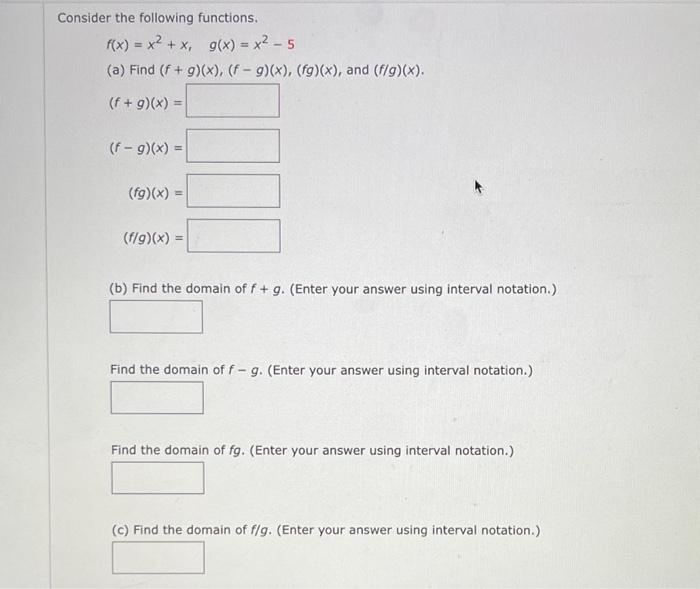 Solved Consider The Following Functions F X X2 X G X X2−5