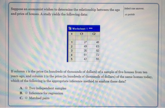 Solved Select one answer. Suppose an economist wishes to | Chegg.com