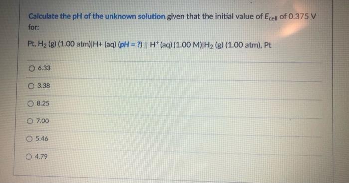 Solved Calculate the pH of the unknown solution given that | Chegg.com