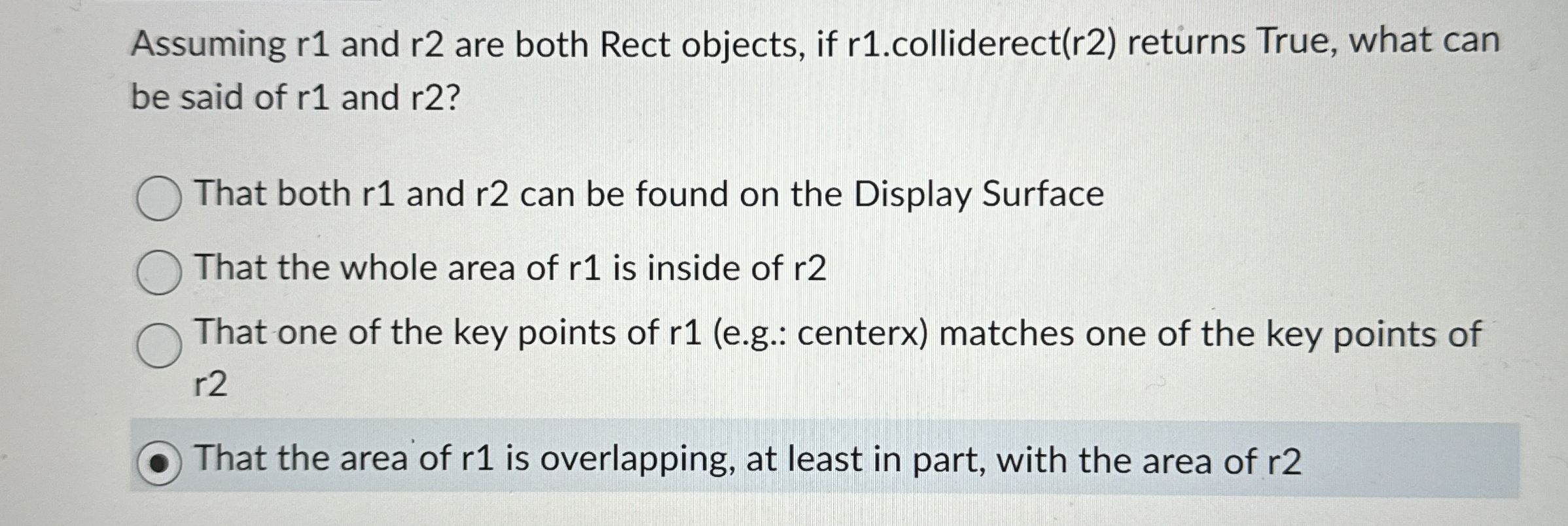Solved Assuming r1 ﻿and r2 ﻿are both Rect objects, if