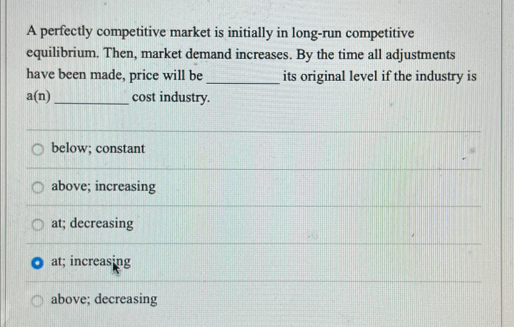 Solved A perfectly competitive market is initially in | Chegg.com
