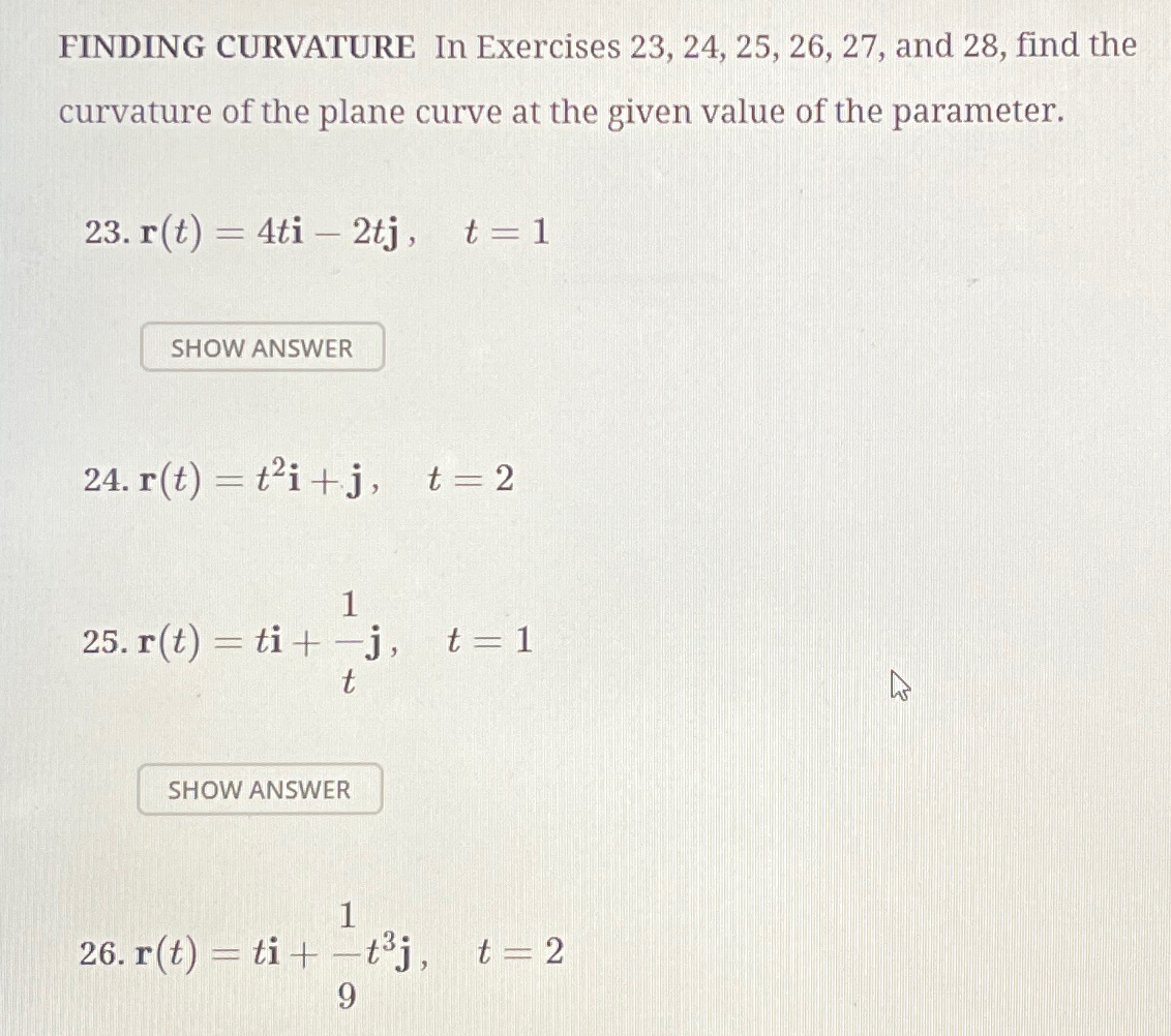 FINDING CURVATURE In Exercises 23, 24, 25, 26, 27, | Chegg.com