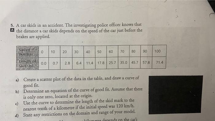 Solved 5. A car skids in an accident. The investigating | Chegg.com