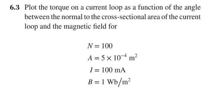 Solved 6.3 Plot the torque on a current loop as a function | Chegg.com