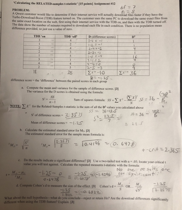 Solved *Calculating the RELATED-samples t-statistic' [15 | Chegg.com