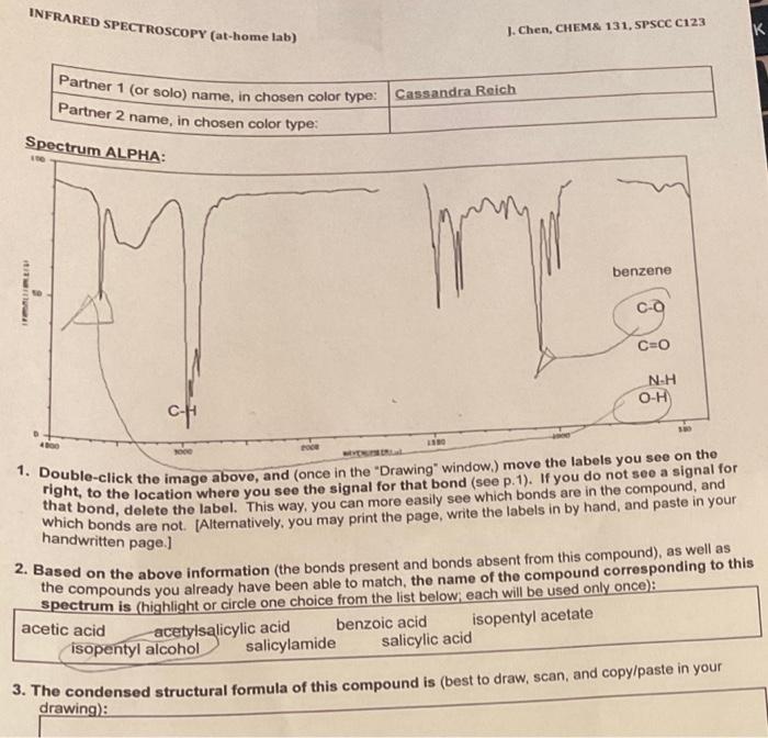Solved INFRARED SPECTROSCOPY (at-home lab) J. Chen, CHEM& | Chegg.com