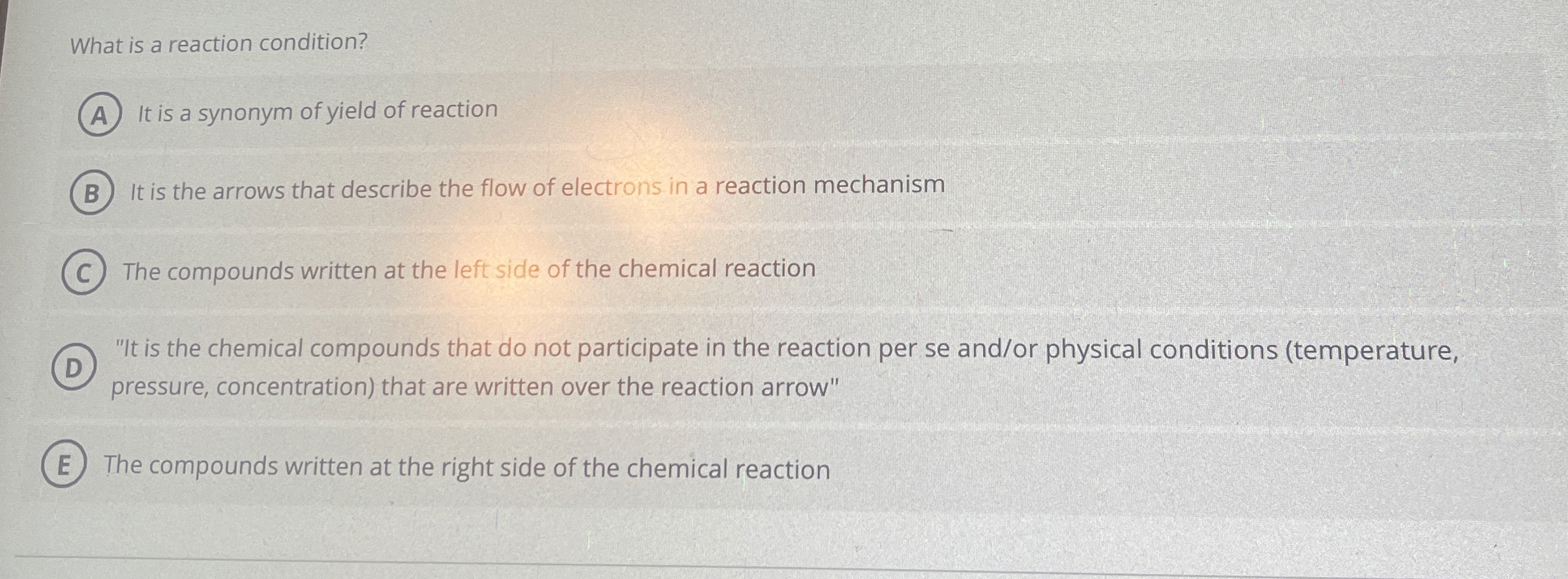 Solved What is a reaction condition?It is a synonym of yield