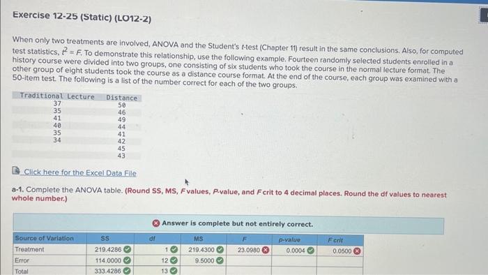 Solved When Only Two Treatments Are Involved, ANOVA And The | Chegg.com