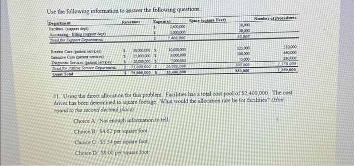 Solved Use the following information to answer the following | Chegg.com
