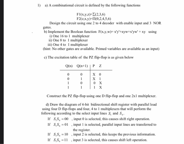Solved 1 A A Combinational Circuit Is Defined By The Fo Chegg Com