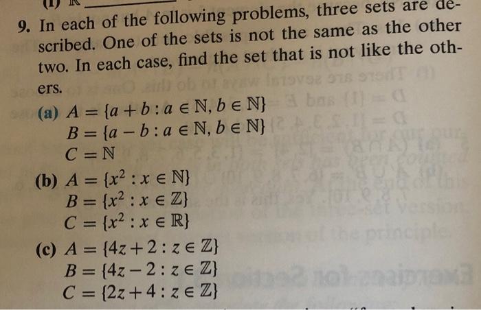 Solved 9. In each of the following problems, three sets are | Chegg.com