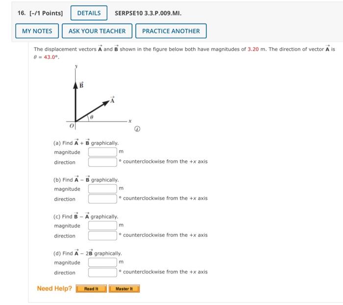 Solved The displacement vectors A and B shown in the figure | Chegg.com
