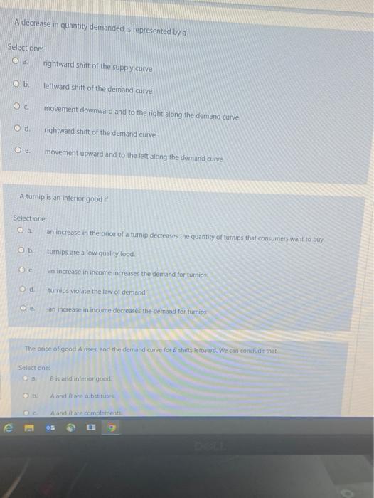 Solved A decrease in quantity demanded is represented by a | Chegg.com