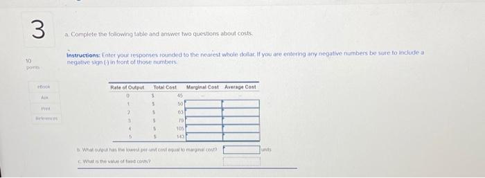 Solved 3 a. Complete the following table and answer two | Chegg.com