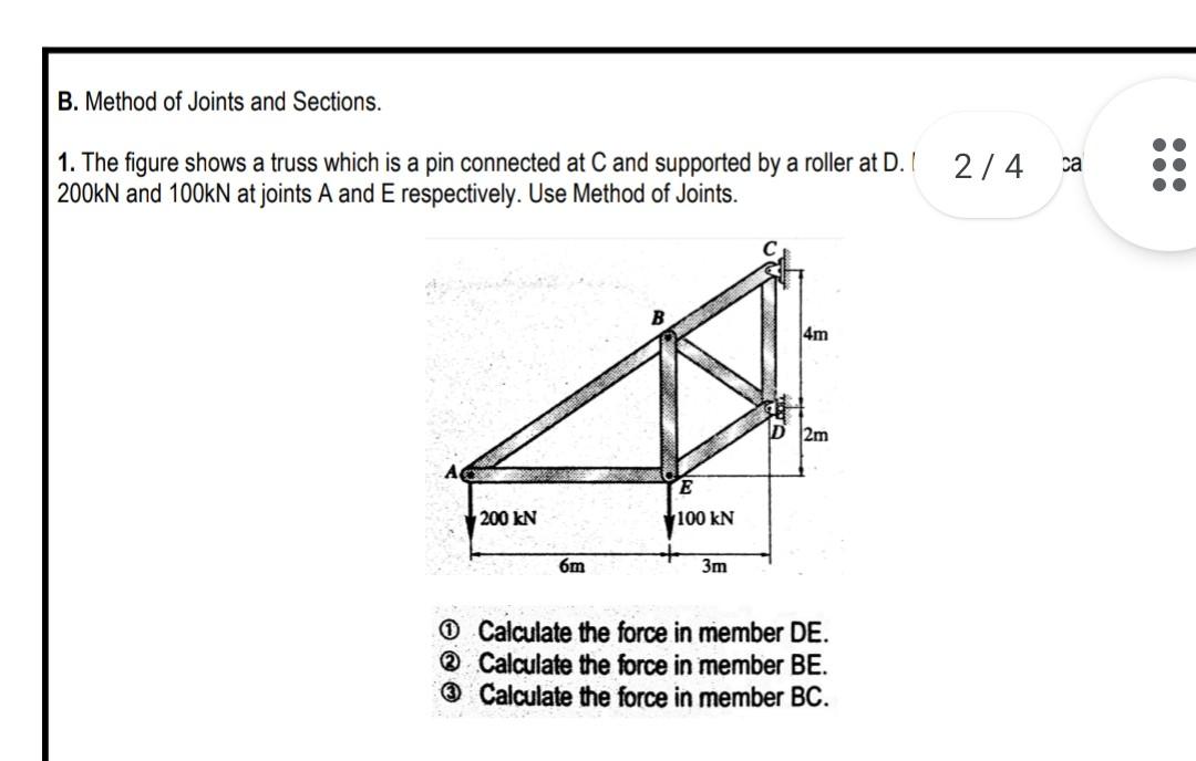 Solved B. Method Of Joints And Sections. 2/4 Ca 1. The | Chegg.com