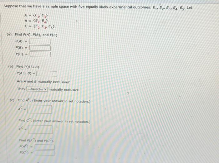 Solved Suppose that we have a sample space with five equally | Chegg.com