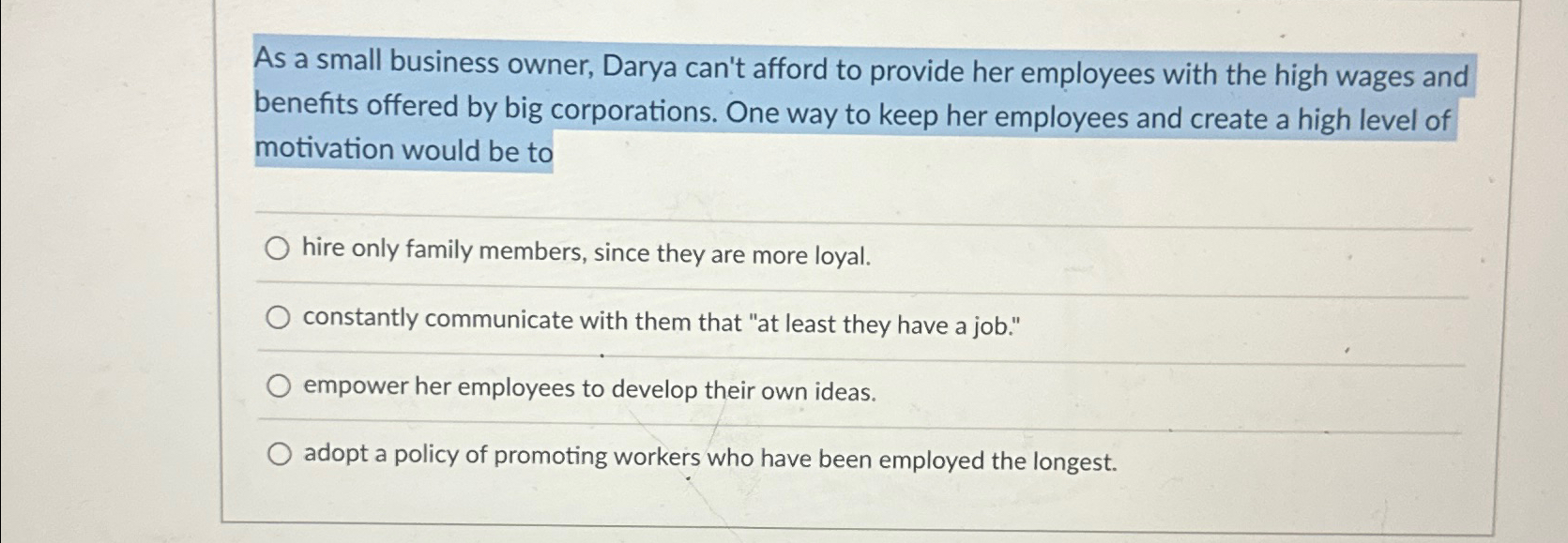 Solved As a small business owner, Darya can't afford to | Chegg.com
