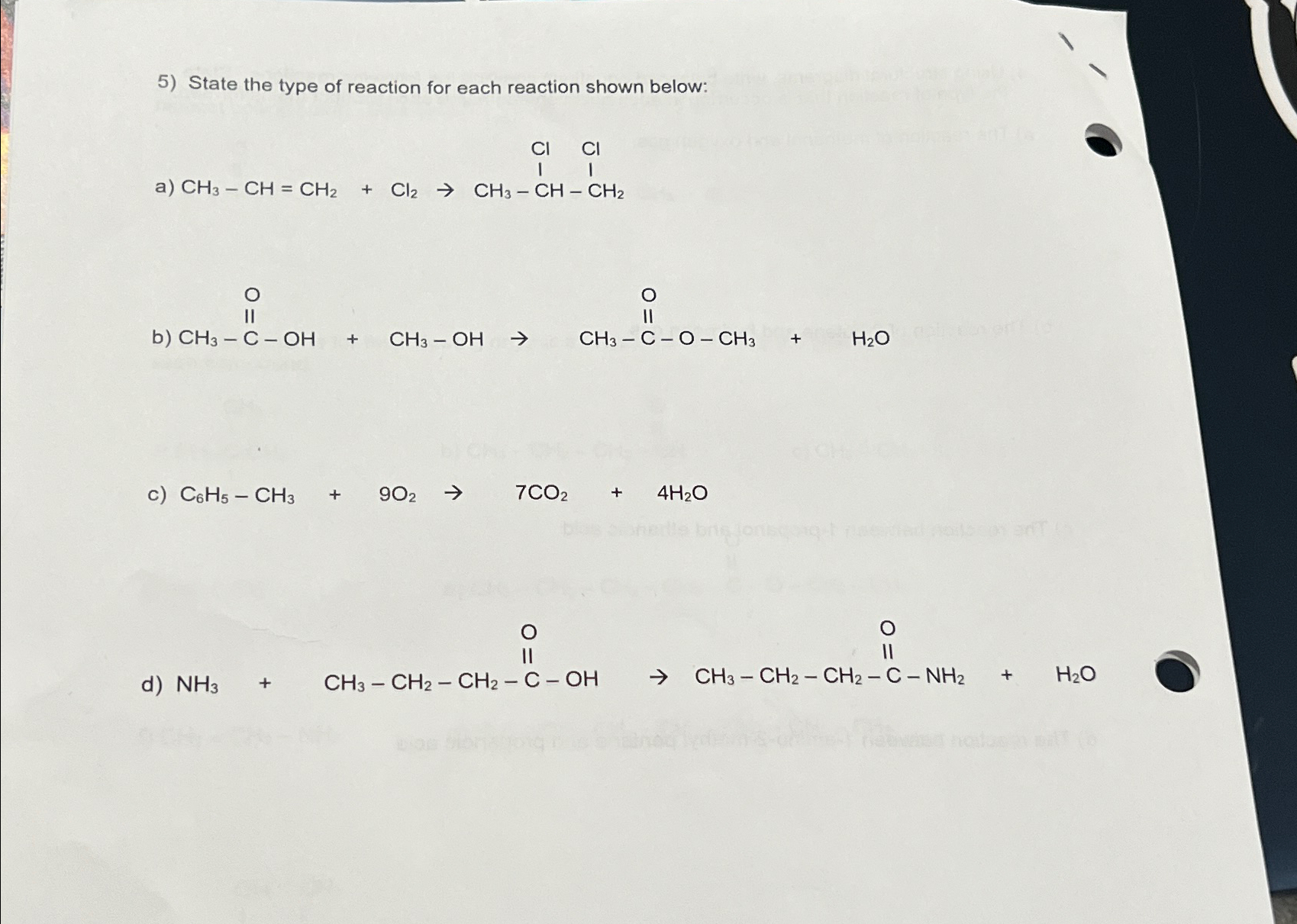 Solved State the type of reaction for each reaction shown | Chegg.com