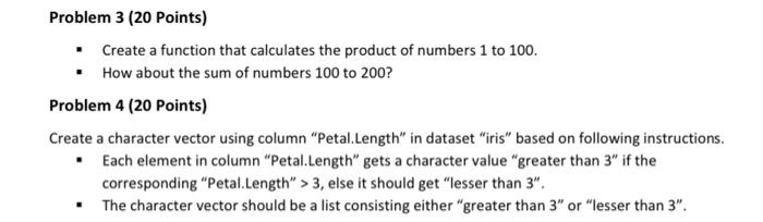 Solved Problem 3 (20 Points) Create a function that | Chegg.com