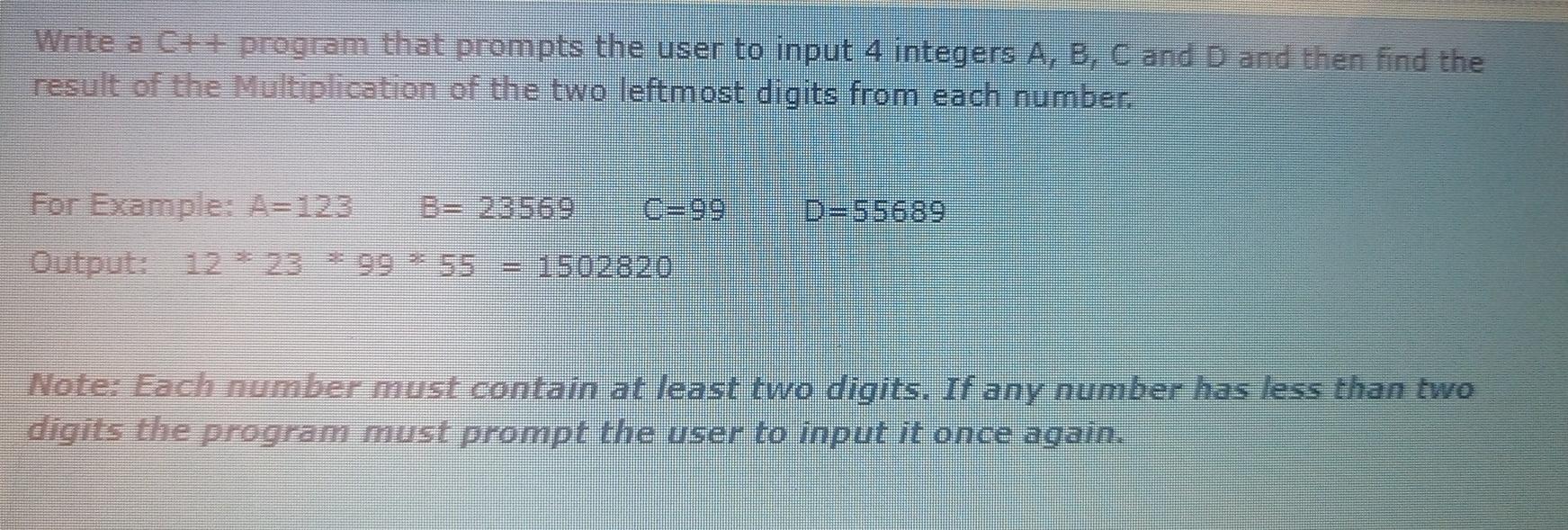Solved Write a C++ program that prompts the user to input 4 | Chegg.com