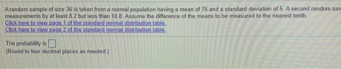 Solved A random sample of size 36 is taken from a normal | Chegg.com