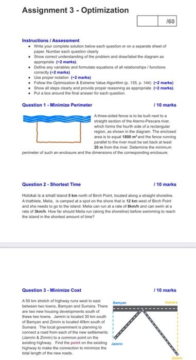 Solved Assignment 3 - Optimization /60 Instructions / | Chegg.com