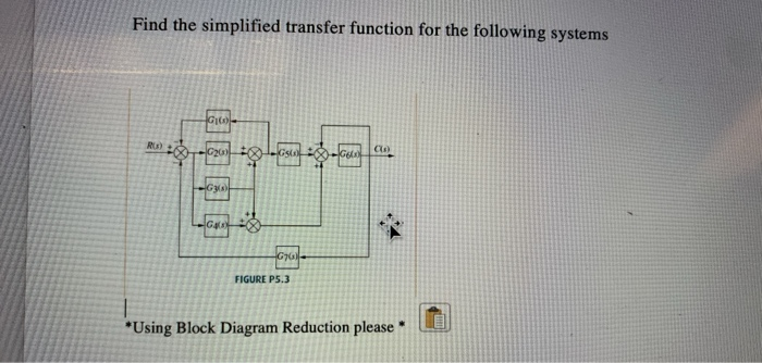 Solved Find the simplified transfer function for the | Chegg.com