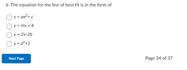 Solved The equation for the line of ﻿best fit is in ﻿the | Chegg.com