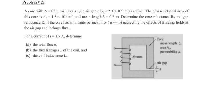 Solved A core with N=83 turns has a single air gap of | Chegg.com
