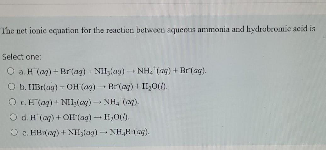 Solved The Net Ionic Equation For The Reaction Between 8753