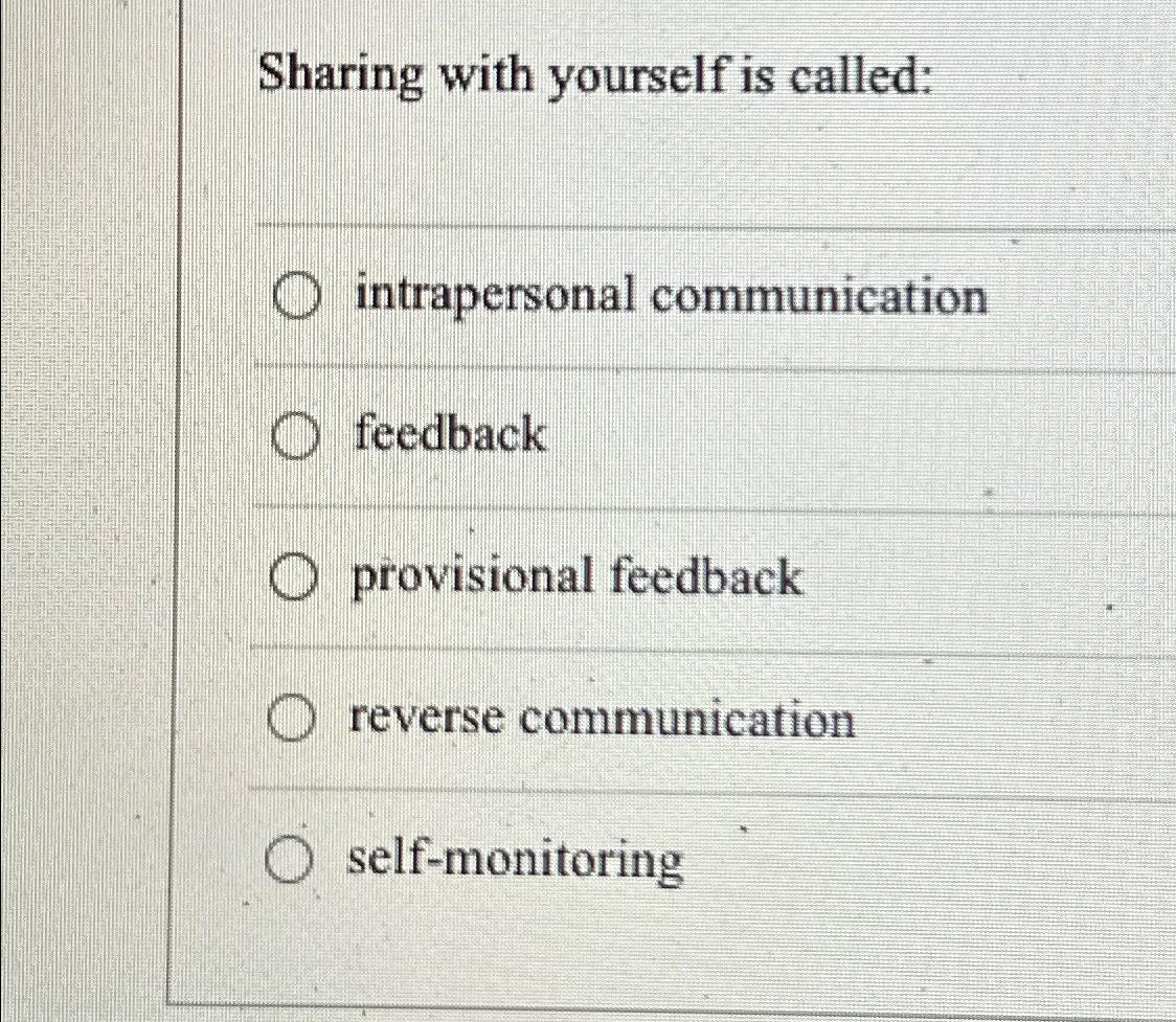 Solved Sharing with yourself is called:intrapersonal | Chegg.com