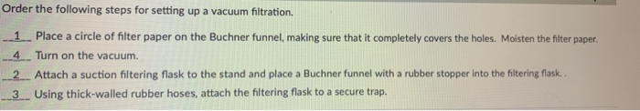 Solved Order the following steps for setting up a vacuum | Chegg.com