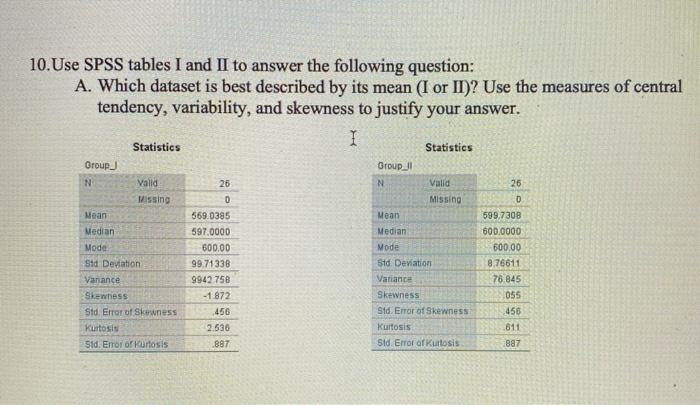 Solved 10. Use SPSS tables I and II to answer the following | Chegg.com