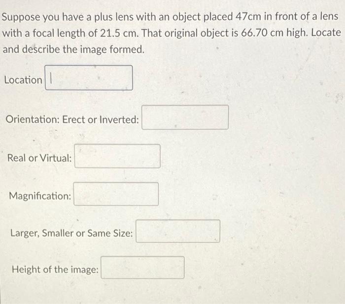 Solved Suppose you have a plus lens with an object placed | Chegg.com