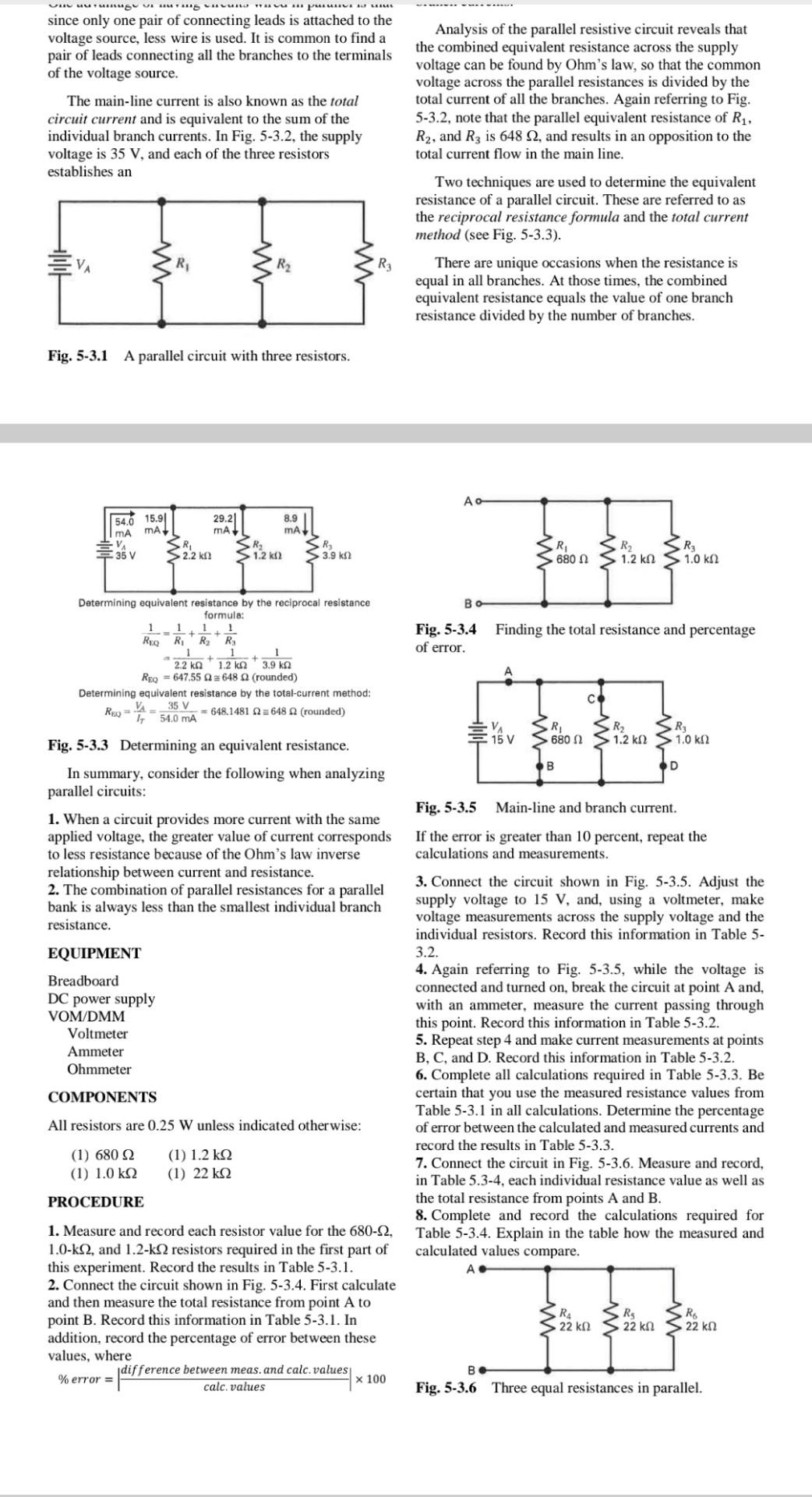 Fig. 5-3.1 A parallel circuit with three resistors. | Chegg.com