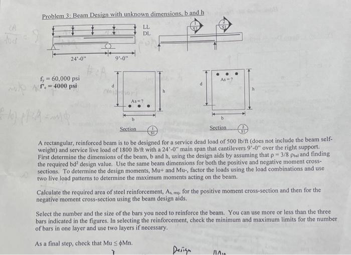 Solved (A Nd Problem 3: Beam Design with unknown dimensions, | Chegg.com
