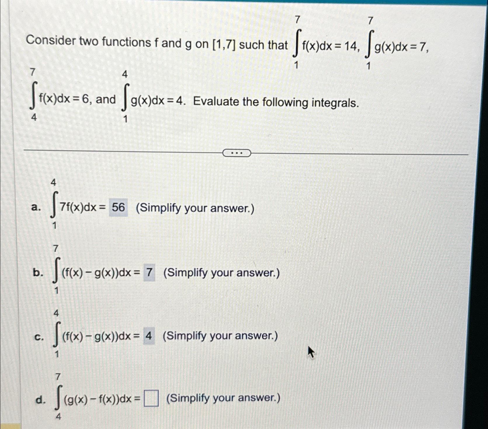 Solved Consider Two Functions F ﻿and G ﻿on 1,7 ﻿such That | Chegg.com