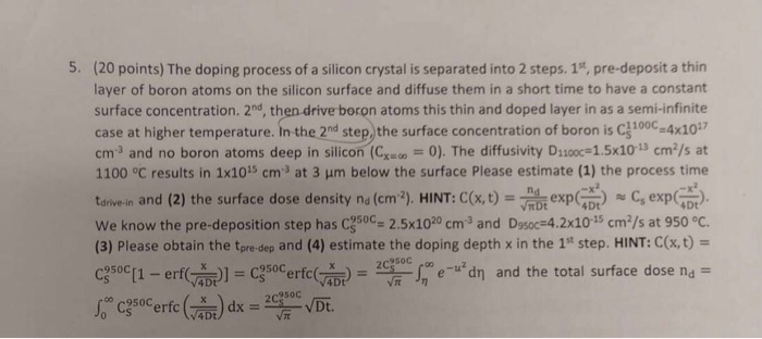 5. (20 points) The doping process of a silicon | Chegg.com