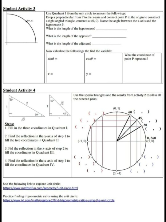 Solved Student Activity 3 Use Quadrant 1 From The Unit Chegg Com