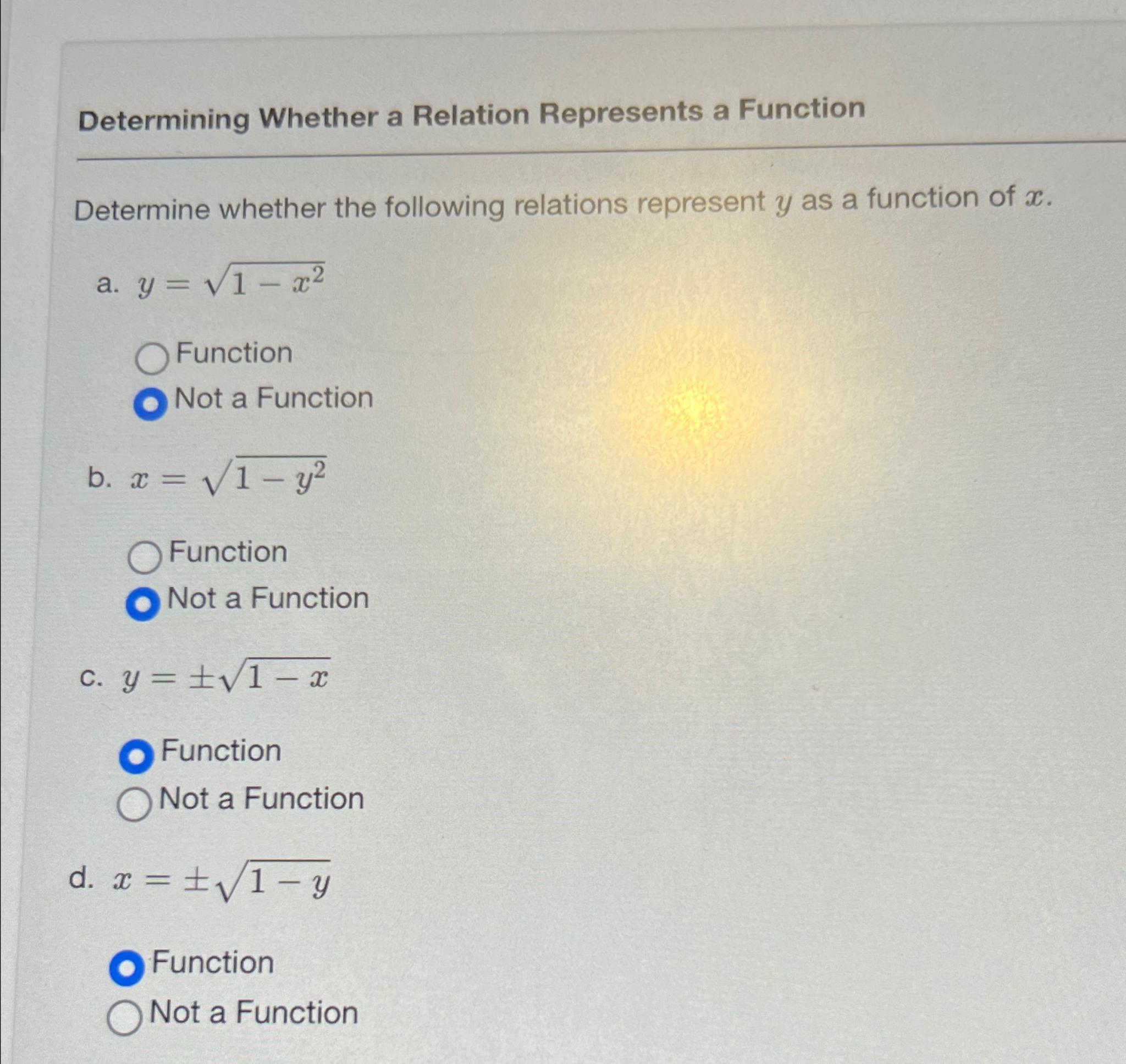 Solved Determining Whether a Relation Represents a | Chegg.com